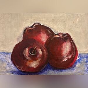 Original hand painted still life, apples, fruit wall decor